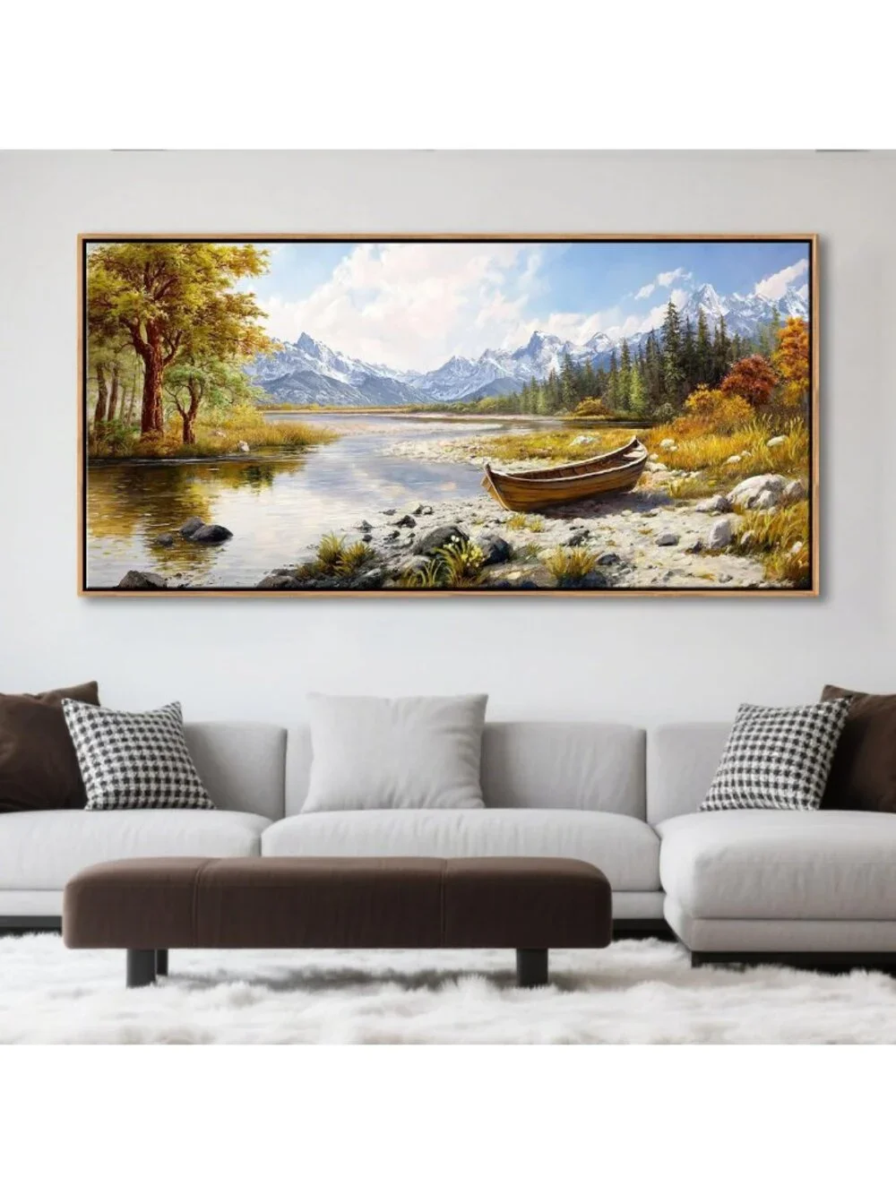 Large Fall Mountain Landscape Canvas Art - Framed Nature Wall Decor for Living